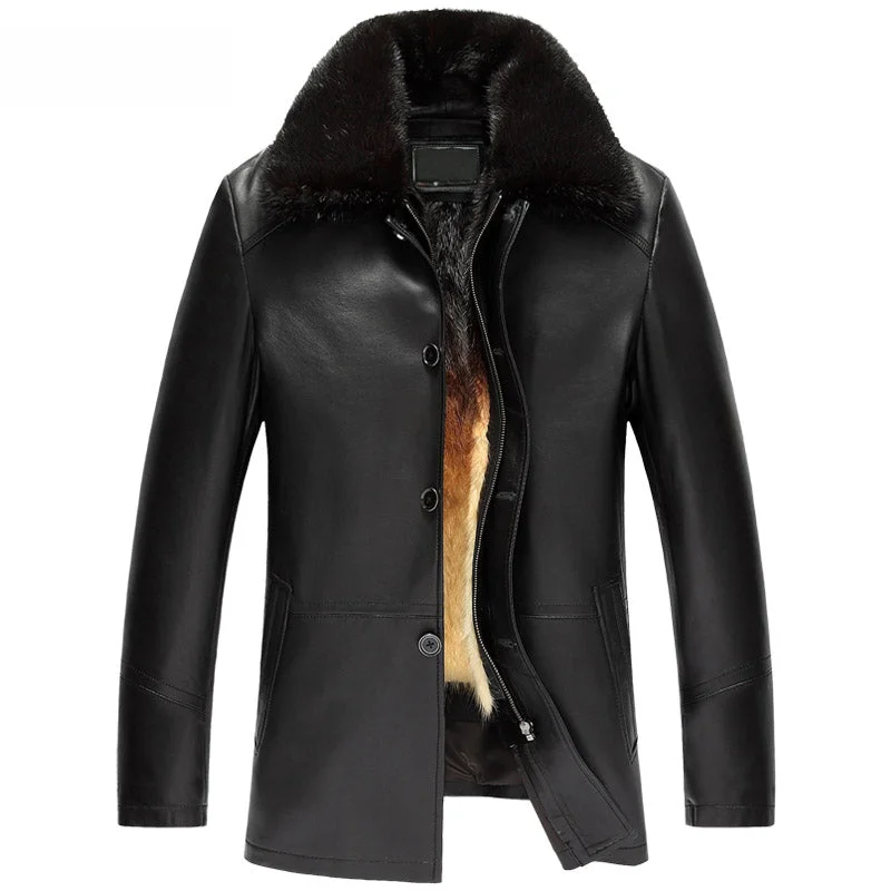 2016 New Real Sheepskin Veste En Cuir Veritable Hommes Gold Mink Liner Detachable Fur Collar Genuine Leather Winter Jackets Mens
