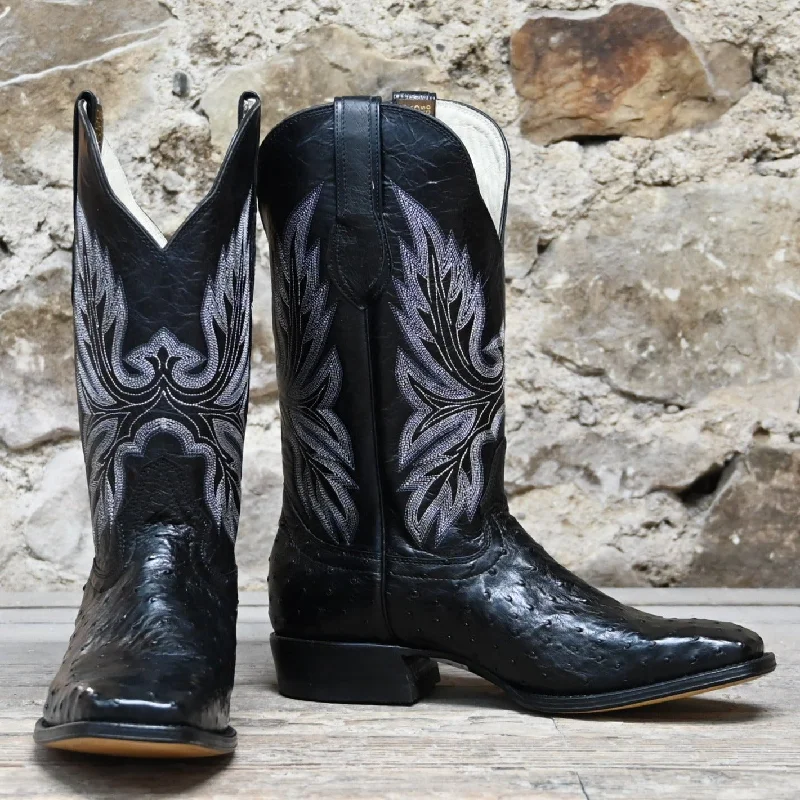 Elegant Everyday Shoes Hondo Full Quill Black Ostrich Vamp  with Black Volcano Top