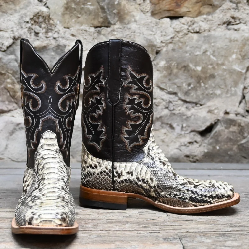Sleek Athletic Sneakers Cowtown Men's Python Vamp and Chocolate Leather Shaft