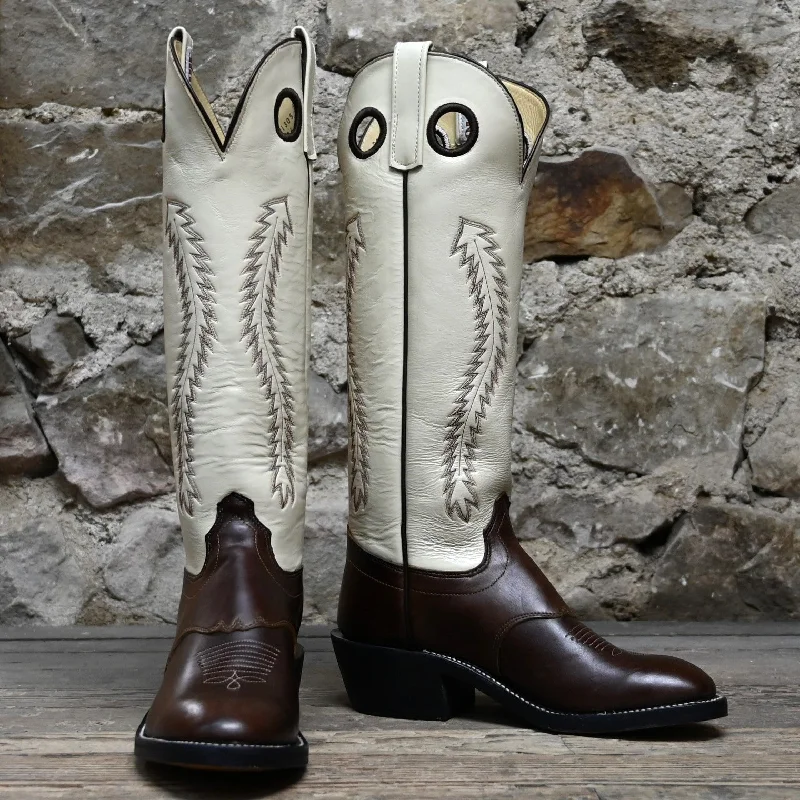 Ultra-Durable Sneakers Olathe Men's 17" Tall Top Leather Boot In Chocolate W/Overlay and Bone Top