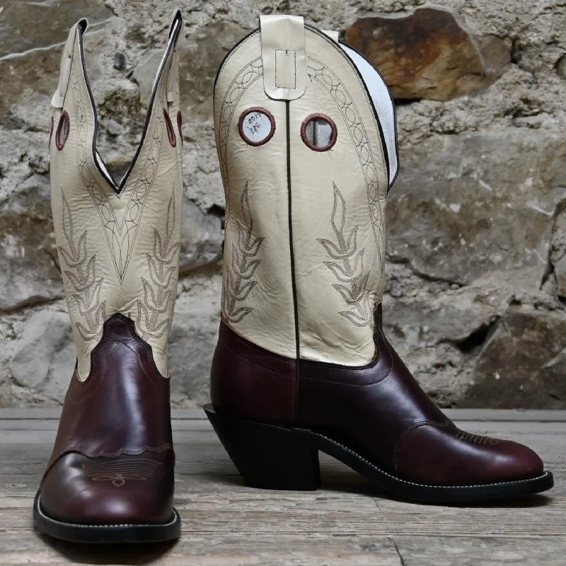 Premium Walking Shoes Olathe Men's 14" Rough Stock Leather Boot W/Chocolate Horse Vamp and Bone Top Premium Walking Shoes Olathe Men's 14" Rough Stock Leather Boot W/Chocolate Horse Vamp and Bone Top