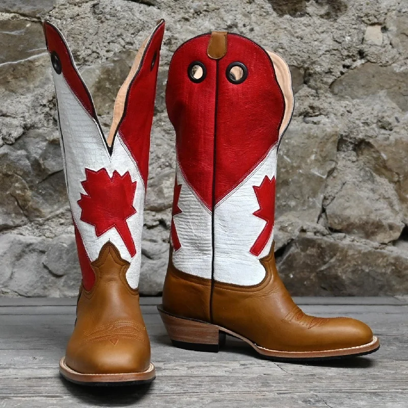 All-Terrain Sneakers Nutted Calf Men's 16" Canadian Boot with Tan Vamp and Red-White Maple Leaf Stippled Top All-Terrain Sneakers Nutted Calf Men's 16" Canadian Boot with Tan Vamp and Red-White Maple Leaf Stippled Top