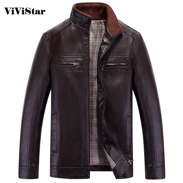 2015 Winter Fashion Men Leather Jacket Plus Size M-3XL Casual Snow Winter Warm Leather Coats F1520