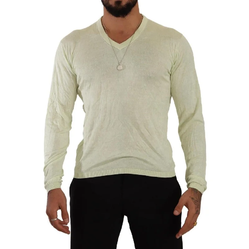 Domenico Tagliente Elegant Silk V-Neck Pullover Men's Sweater