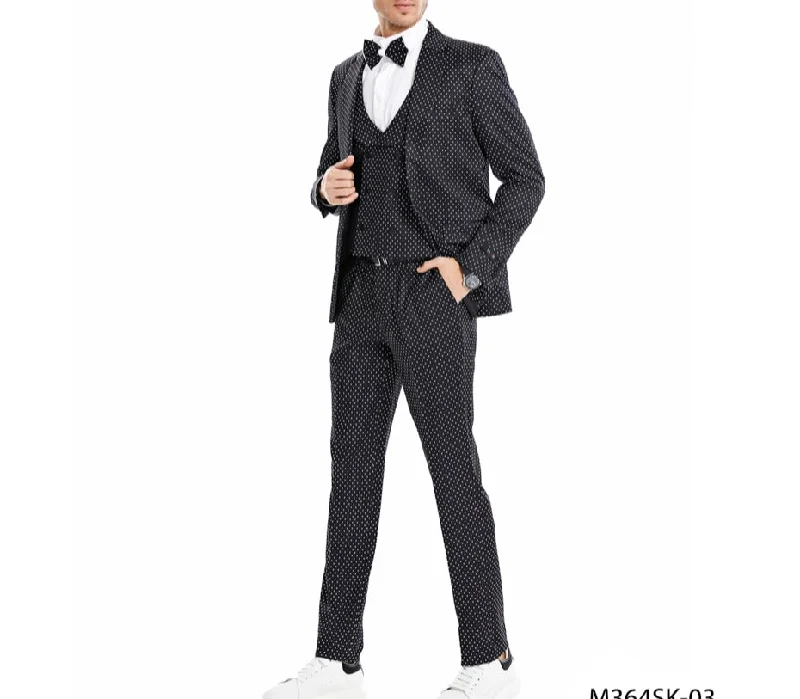 Men’s 3pc Polkadot Double-Breast Slim Suit