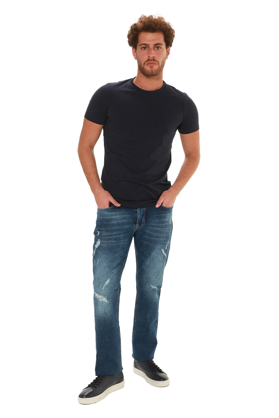 Slim Straight Blue Ripped Jeans